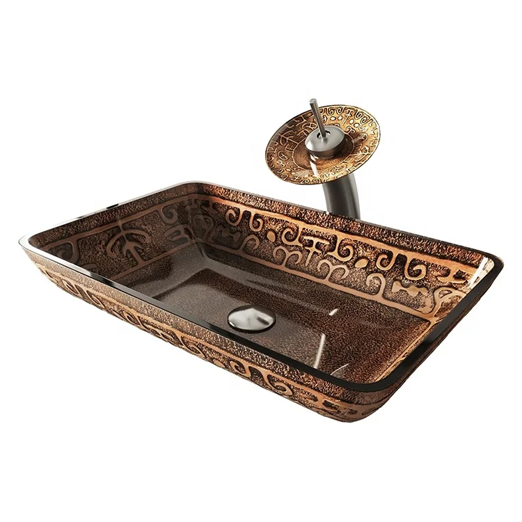 

Bathroom Countertop Table Top Tempered Glass Sink Hand Painted Basin