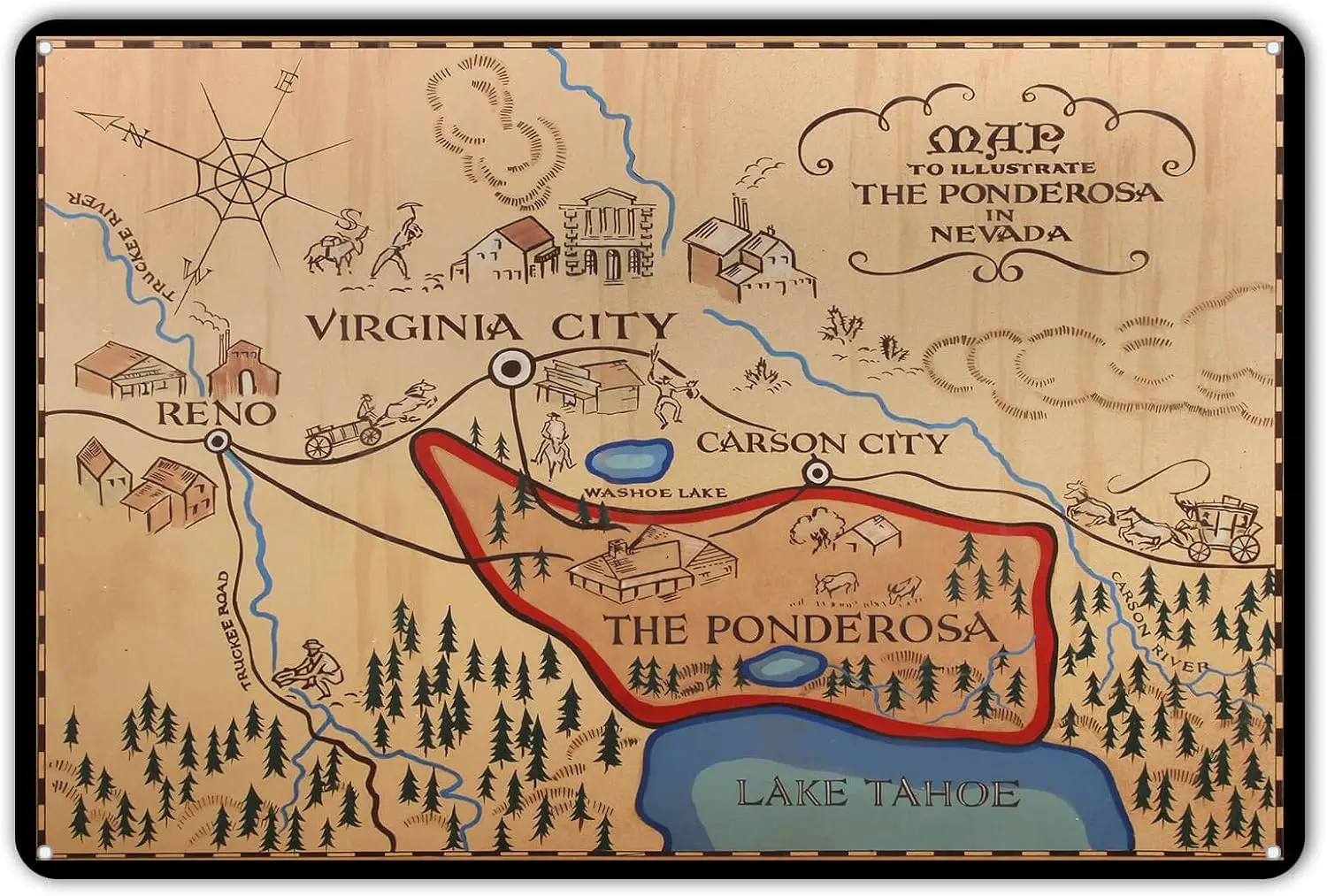 ZYPENG Ponderosa карта металлическая жестяная вывеска настенный художественный декор