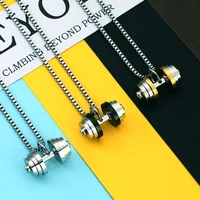 fashion hip hop can turn titanium steel dumbbell necklace barbell fitness pendant gift jewelry for men and women accessories