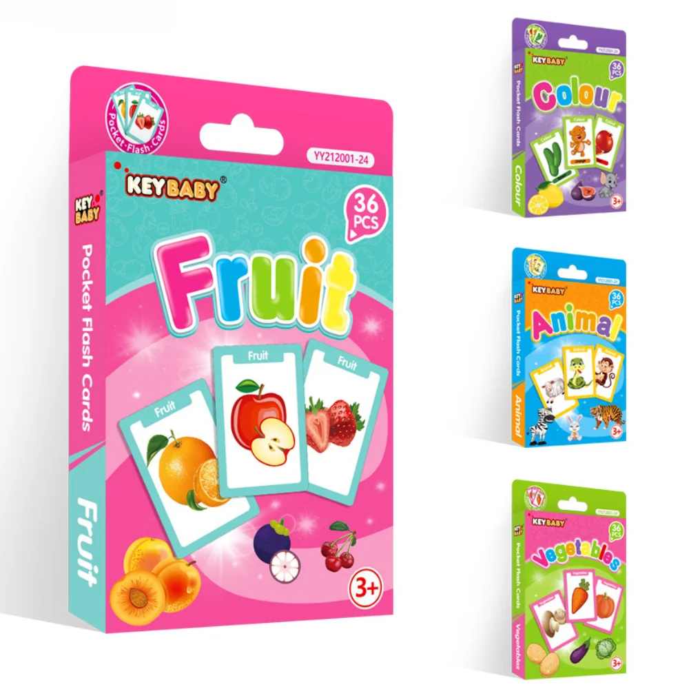 

36pcs Children Cognition Cards Color Animal Fruits Double Side Flashcards Montessori Baby Kids Early Educational Toys Gifts