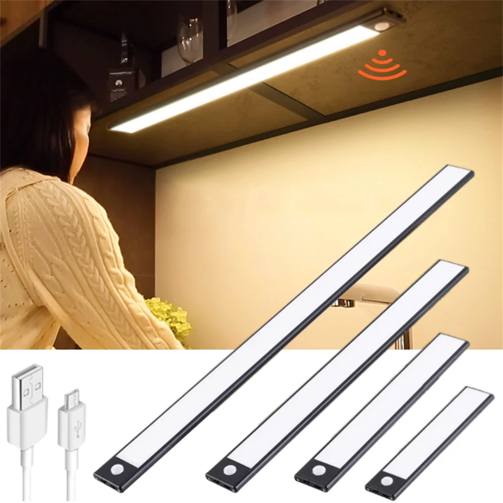 PIR Motion Sensor Light Under Cabinet Wireless USB Rechargeable Closet Kitchen Light Perception LED Magnetic Night Light