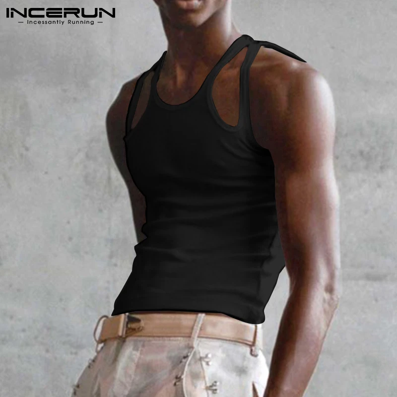 

Модные однотонные новые мужские ажурные жилеты для вечерние, ночного клуба, Майки INCERUN, стильные мужские свободные удобные безрукавки, горя...