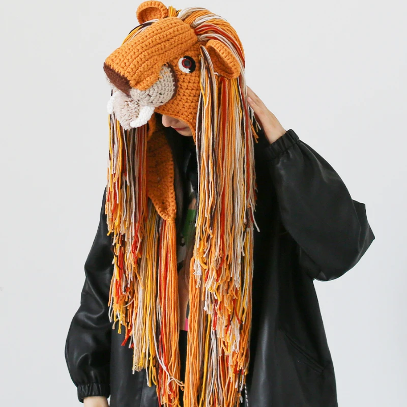 Шерстяная шапка для защиты ушей в стиле Харадзюку с изображением Льва и животных