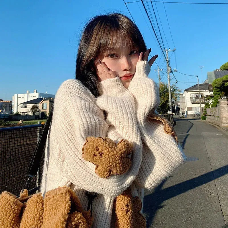 

Sweater Pullover Bear Stereoscopic Graphics Kawaii Loose sweet Long sleeve Women's sweater Korean fashion Winter clothes women