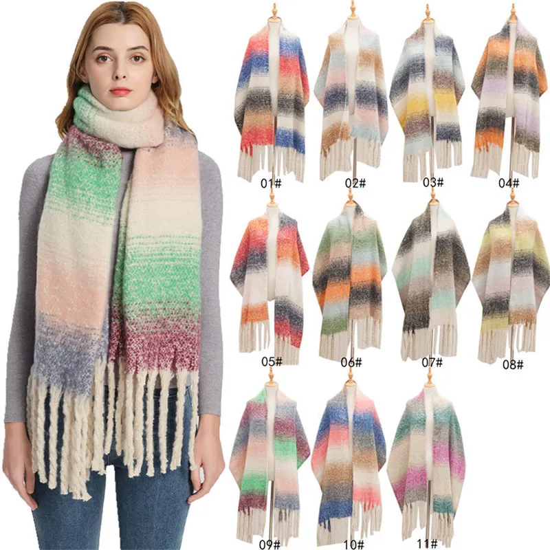 

Scarf Women Winter Imitation Cashmere Scarve Wrap Stripe Tassel Shawl Lady Stoles Foulard Pareo Cachecol Feminino Inverno Hijab