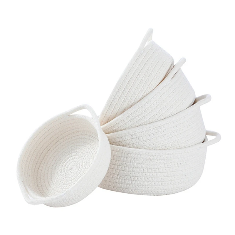 

5-Piece Circular Storage Basket Set- Natural Cotton Rope Woven Baskets For Organizing Small Basket