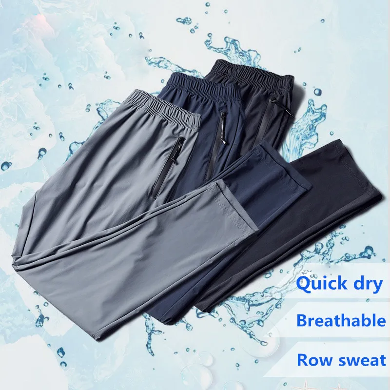 New Trousers Thin Ice Silk Elastic Slim Pants Youth Men City Walking Soft Leisure Sports Wear Big Size
