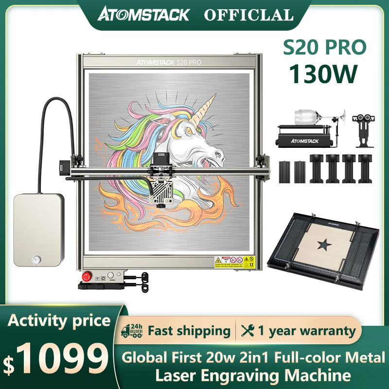 

ATOMSTACK X20 S20 A20 Pro 130W Quad-Laser Engraver Engraving Cutting Machine Built-in Air Assist App Control Support Offline