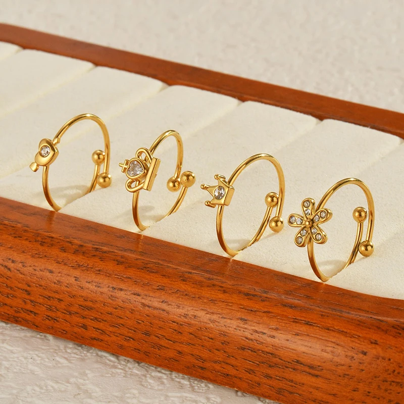 Искра сладкий звездный цветок с цирконом открывающееся кольцо из нержавеющей