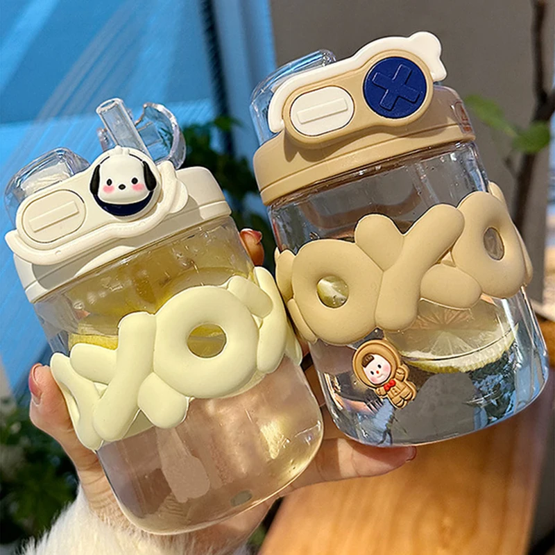 

Cute Coffee Straw Mug New Double Drinking Tumbler Outdoor Travel Simple Kettle 550ml Water Bottle For Girl Portable Plastic Cup