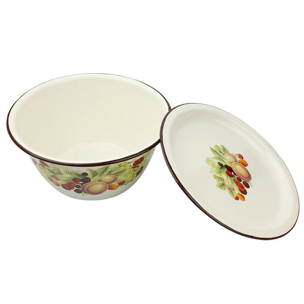 

Bowl Enamel Basin Large Grease Enamelware Wash Serving Mixing Cooking Container Can Bacon Salad Oil Soup Washing Fruit Vintage