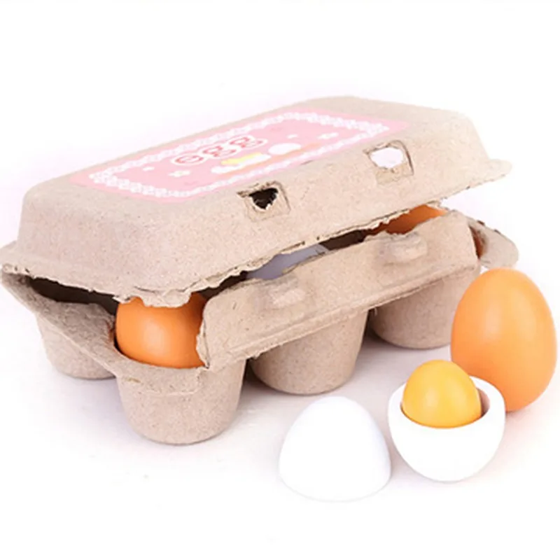 

6pcs Simulation Wooden Eggs Toys Set Kids Pretend Play Wood Food Eggs Yolk Kitchen Food Children Kid Education Montessori Toys