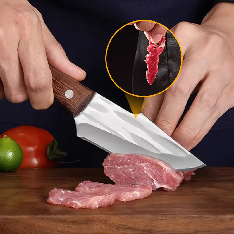 

Meat Knife With Leather Cover Kitchen Utility Knives Outdoor Portable Barbecue Grilled Meat Cutting Knife