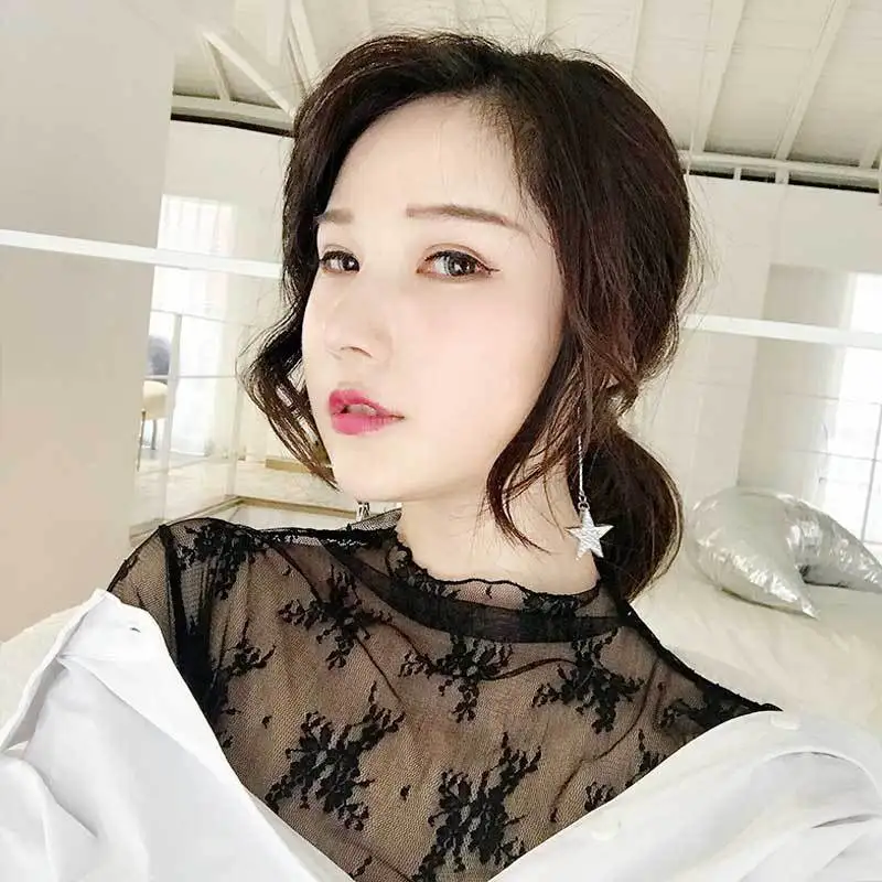 

Sexy Women Mesh T-Shirts See-Through Perspective Tshirt Embroidery Lace O Neck Transparent Long Sleeve Summer T Shirts Tops 2023