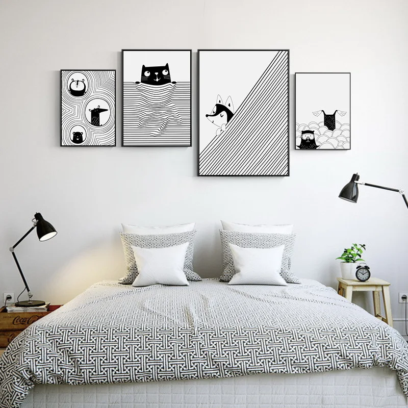 

Home Cute Cartoon Cat Decoration Canvas Painting Wall Art Decoration Poster Children's Room Bedroom Art Wall Decoration Painting
