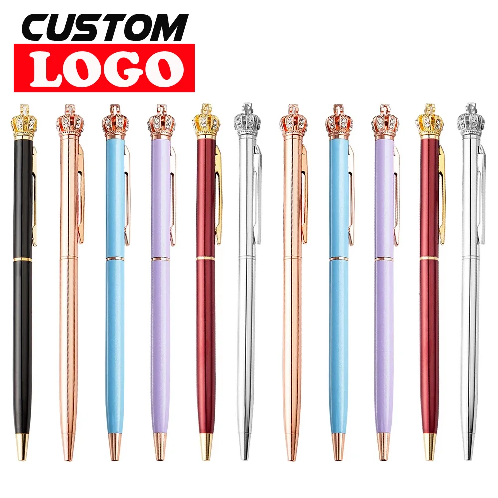 

100 шт. шариковая ручка с короной, креативные милые кавайные алмазные розовые и золотые металлические ролики для письма, школьные и офисные п...