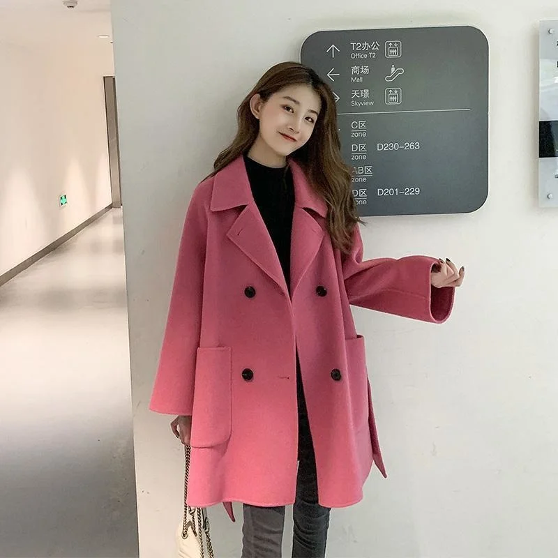 

2023 Autumn And Winter New Korean Version Loose Fashion All-match Belt Plus Cotton Medium And Long Woolen Coat Women