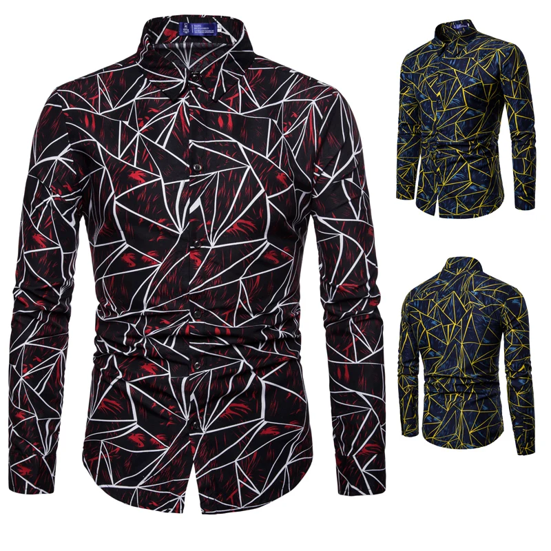 

2022 New European Size Men's Geometric Print Long Sleeve Shirt