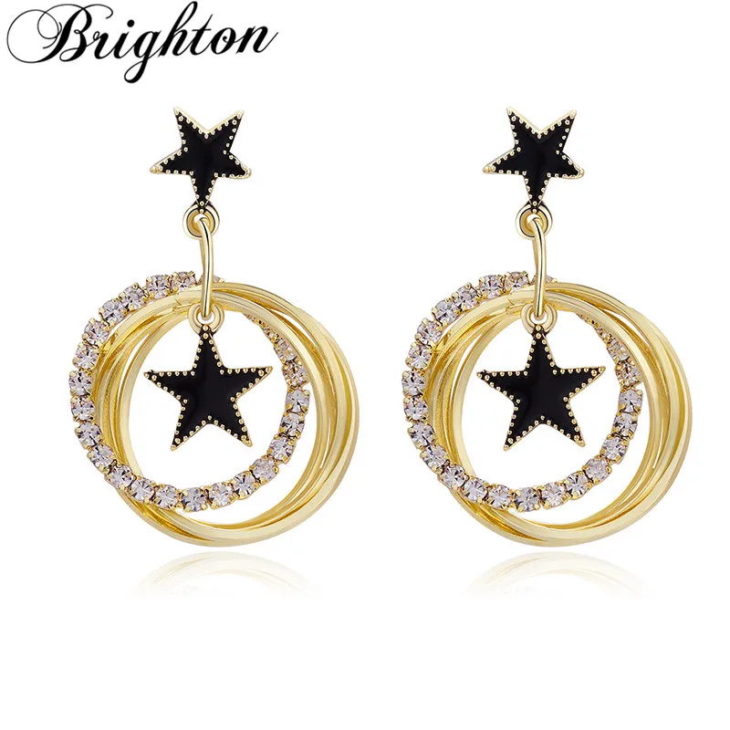 

Brighton Fashion Big Star Drop Dangle Earrings Circle Metal Gold Color Brincos For Women Party Vintage Trendy Jewelry Gift