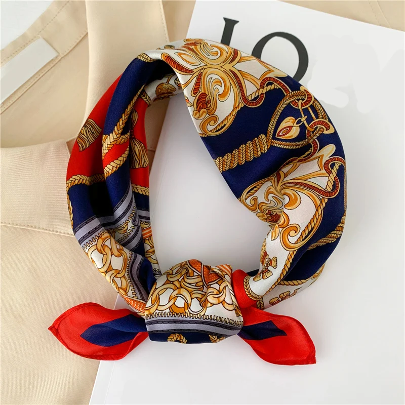 

Design 100% Real Silk Scarf Women Luxury Hair Bands Small Square Scarves Foulard Female Bandana Neckerchief Tie Headscarf 2022