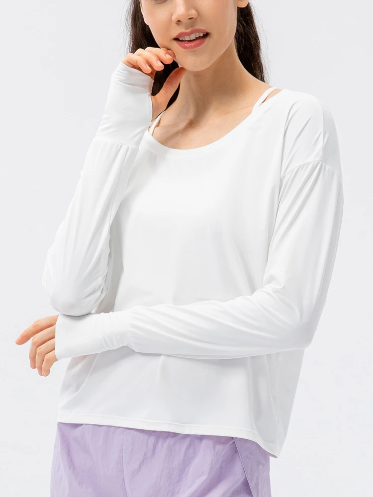 Women's UPF 50+Sunscreen Ice Feeling Golf Shirts Lightweight Long Sleeve Yoga Sun Shirt with Thumbholes for Outdoor Runing