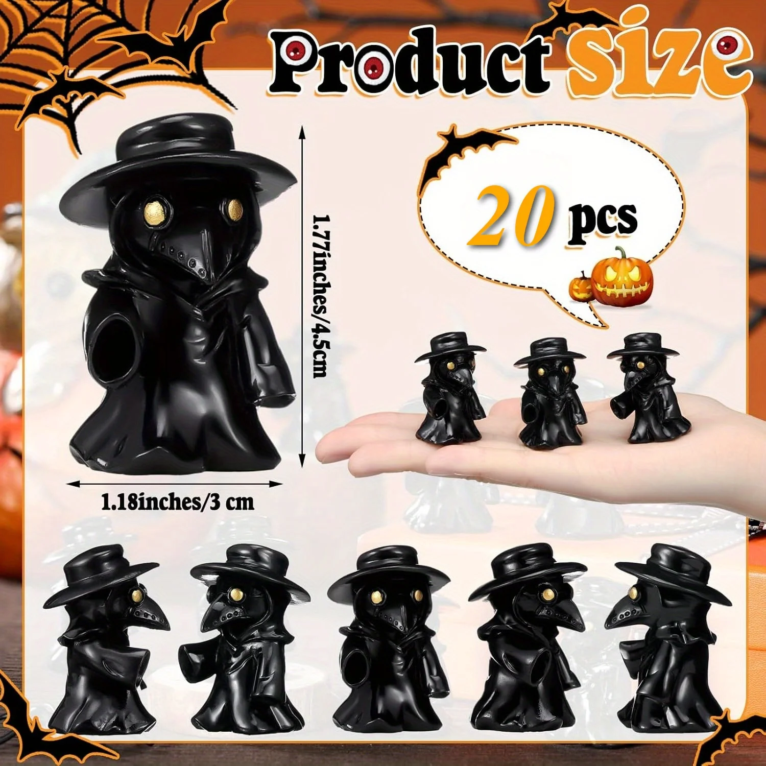 

Мини-фигурки чумного доктора, черные вороны, резиновые