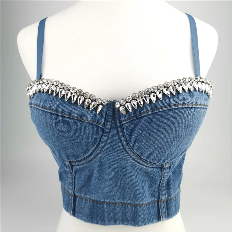 

Crop Top Women Tank 2022 Summer Top Cropped Woman Clothes Sexy Camis Push Up Denim Bra Clothing Backless Bustier Party Club Vest