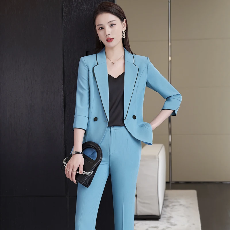 Fashion professional women's suit 2022 spring and Autumn New Korean version medium sleeve high-end casual suit work clothes two-