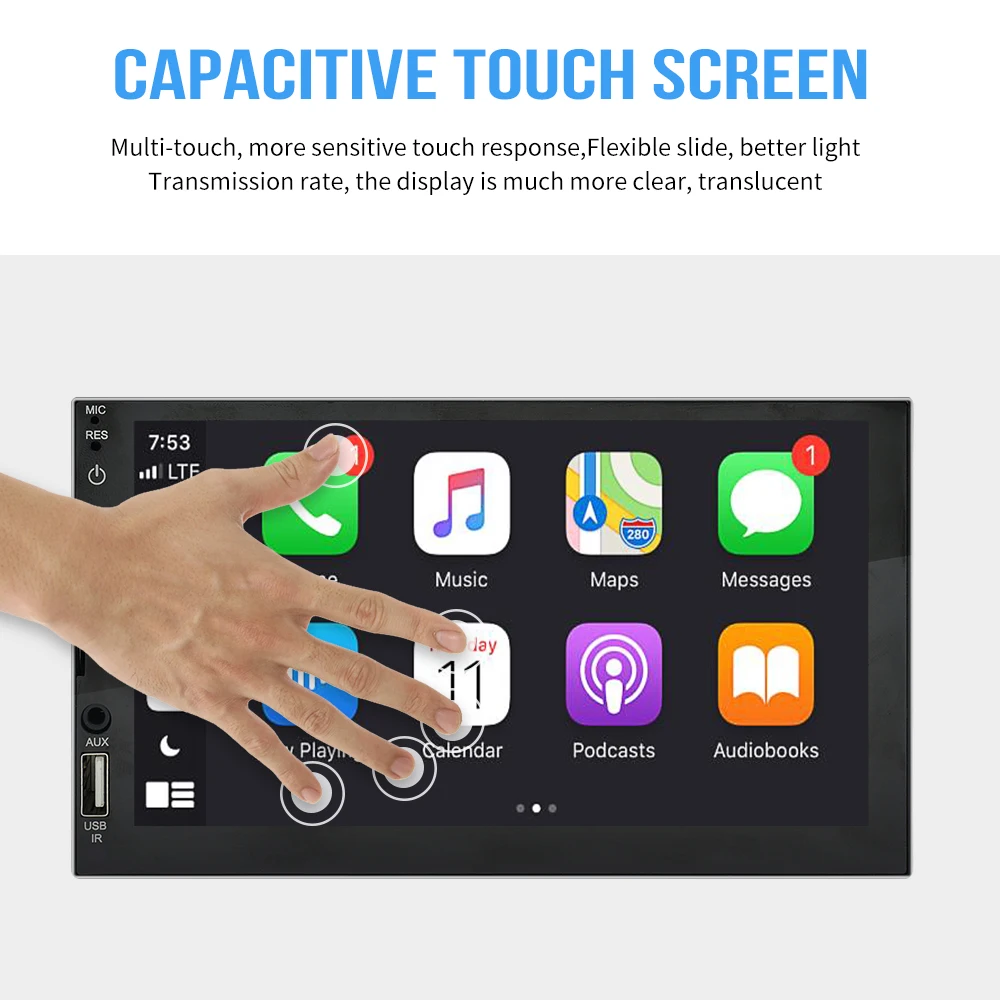 Фото Автомагнитола CarPlay, 2 din, Android, 7-дюймовый дисплей, Bluetooth, гарнитура громкой связи, TF, Aux-in, USB, головное устройство, FM, стерео №4