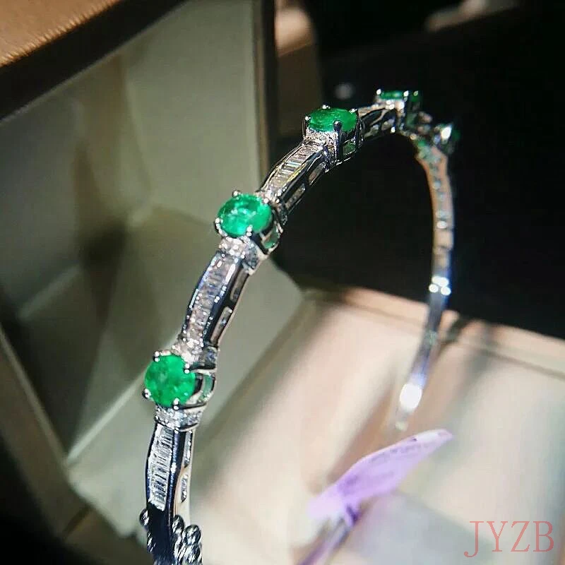 100% Natural natural Emerald Bracelet 16CM S925 Sterling silver plated 18K gold High Grade Jewelry lady's anniversary Party gift