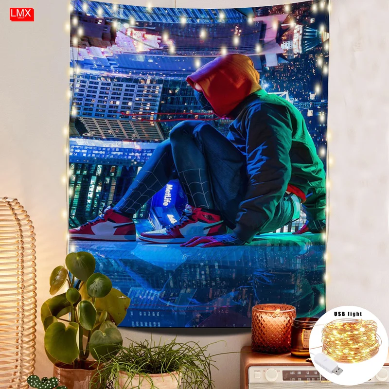

Marvel Cartoon Superhero Spiderman Tapestry Wall Hanging Avenger Spiderman Movie Wall Art Living Kid Room Home Bar Cafe Decor