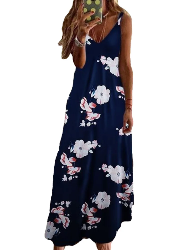 Летнее женское винтажное Повседневное платье макси на бретельках богемное