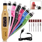Профессиональная электрическая дрель для ногтей, набор инструментов для маникюра и педикюра, 6 насадок, шлифовальный буферный аппарат, мощная ручка-напильник, зарядка через USB