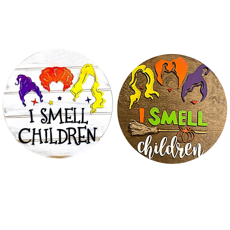 

Halloween 3D Witch Door Sign DIY Hocus-Pocus I Smell Children Hanging Sign Halloween Wooden Door Hanging Signs 30Cm