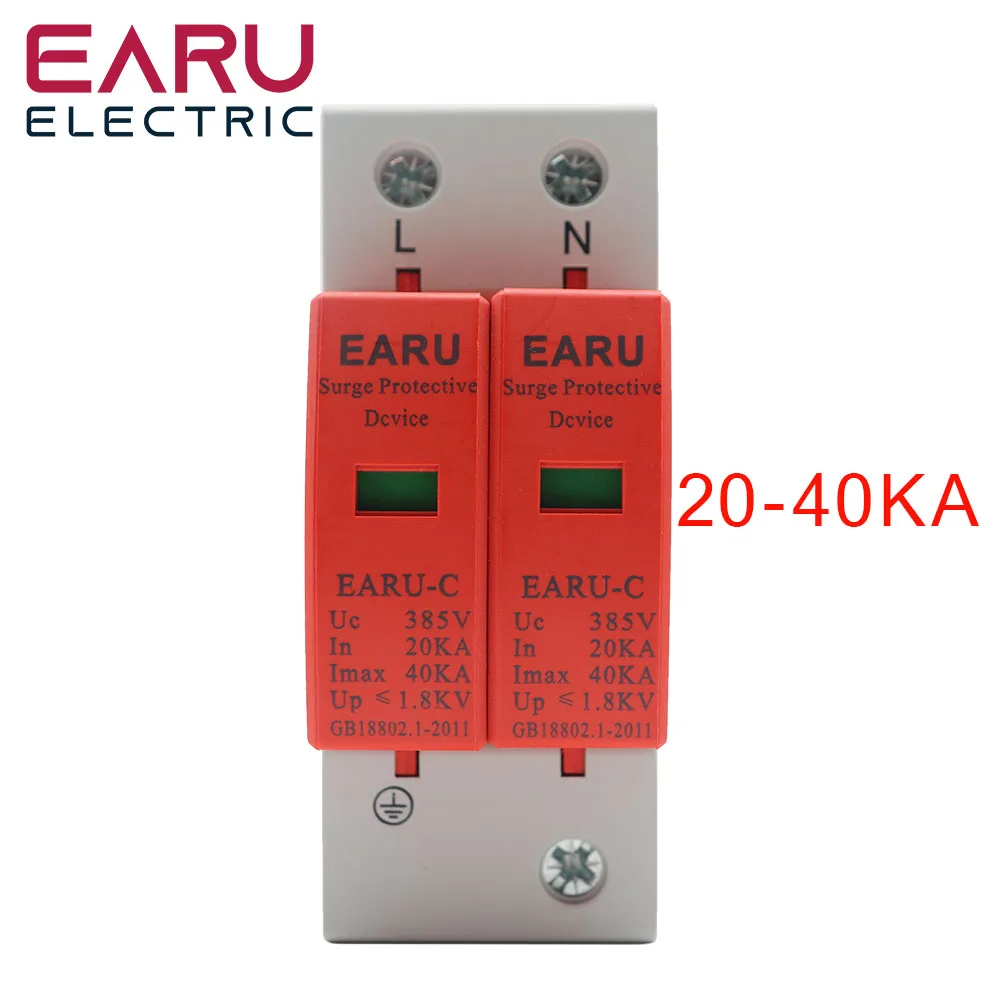 1pc AC SPD 1P+N 2P 20KA~40K AC385V House Lightning Surge Protector Protection Protective Low-voltage Arrester Device OEM Service