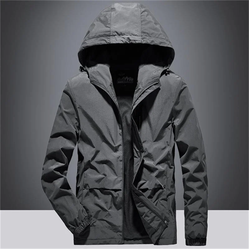 Men'S Spring And Autumn Jacket Zipper Brown Hooded Outwear Casual Youth Korean Loose Windbreaker Fashion Personality