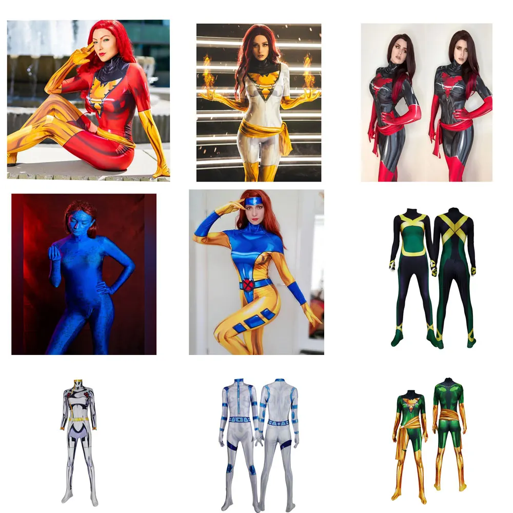 

Halloween X-men Cosplay Costumes X men Dark Phoenix Jean Grey Suits Rogue Zentai Kitty Pryde Shadowcat Storm Mystique Bodysuit