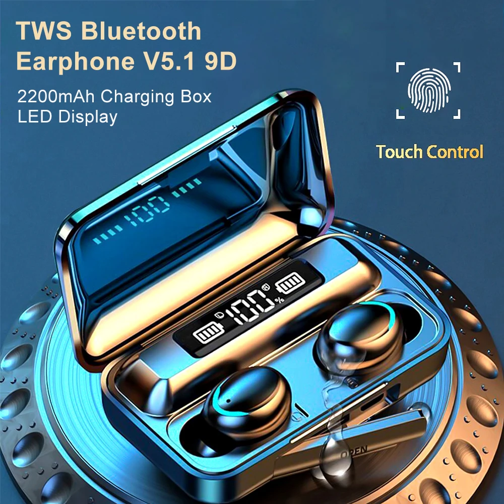 

Camaroca TWS Bluetooth 5.1 Earphone 2200mAh Charging Box Wireless Headphone 9D Stereo Sports Waterproof Headsets With Microphone