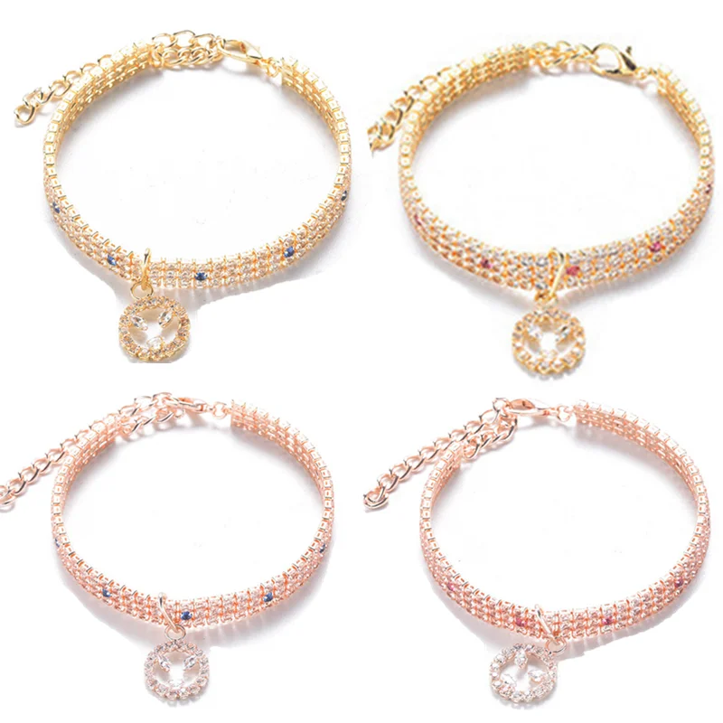 

Smile-shaped Pendant Cat Dog Collar Rhinestone Inlay Dog Necklace Pet Collar Mixed Color Elastic Jewelry Collar Dog Accessories