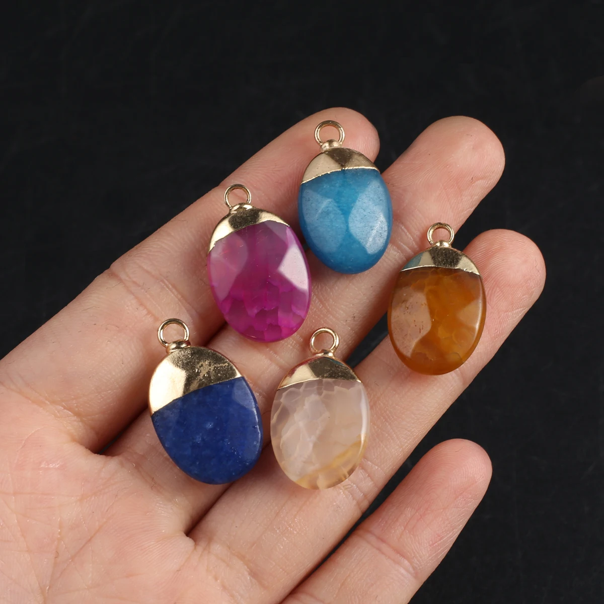 

15PCS Wholesale Price Natural Stone Random Color Oval Pendant Jewelry Making DIY Necklace Earrings Accessories Gift