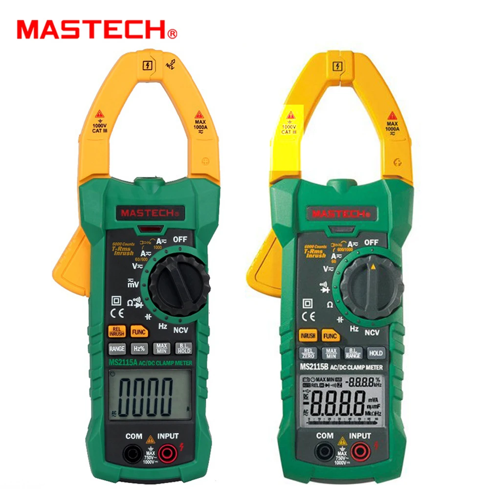 

MASTECH Multimeter DC AC Current 1000A Digital Clamp Meter True RMS Ammeter NCV Voltage Ohm Tester Multimeter MS2115A 2115B