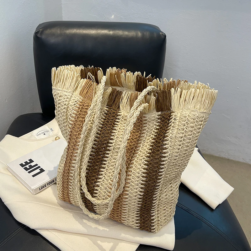 

Summer Straw Woven Bag Women's 2022 Popular New Large-capacity Fashion Beach Style Holiday Woven Shoulder Bag Tote Bag