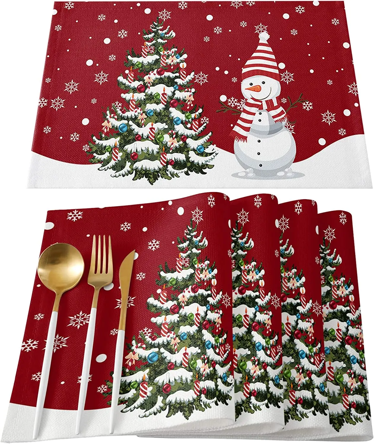 

Christmas Placemats Set of 4 Merry Christmas Snowman Snowflake Xmas Tree Heat Resistant Placemats for Dining Table Non Slip
