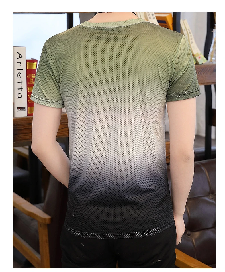 

Новинка 2020, мужская летняя футболка с градиентом и вырезами, Мужская сетчатая дышащая футболка с круглым вырезом и коротким рукавом, повсед...