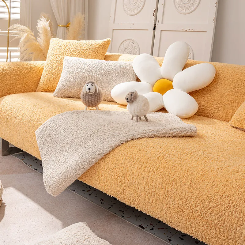 

Lamb Wool Sofa Cover Thicken Plush Soft Sofa Towel Anti-slip Couch Cover Universal Winter Warm Sectional Sofa Cushion Seat Cover