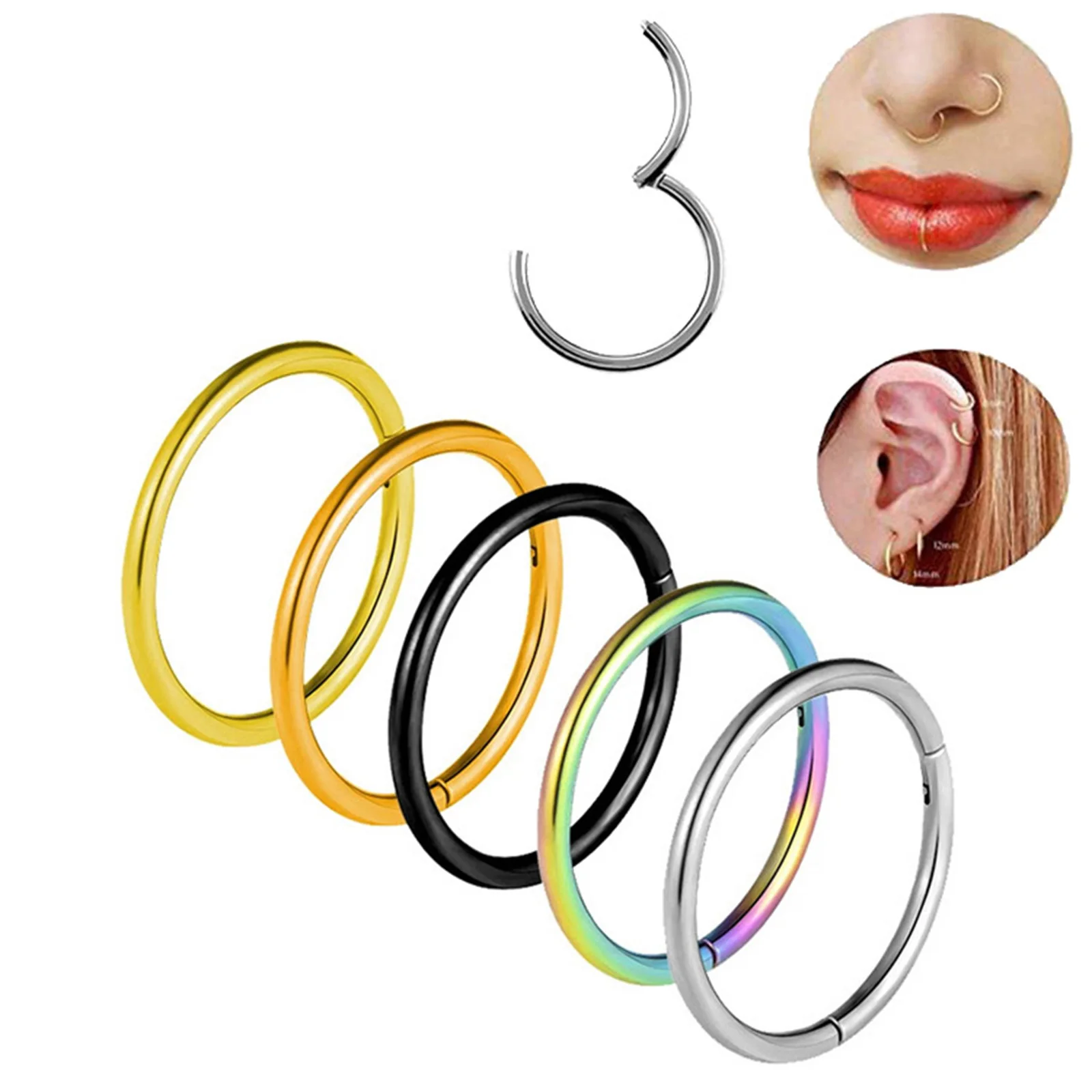 2PCs Stainless Steel Nose Ring Hoops Body Piercing Jewelry Round Nose Ring Hinged Segment Seamless Earrings Women Men Jewelry