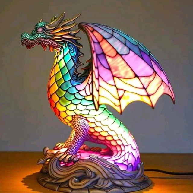 Colorful Animal Style Table Lamp Stained Glass Dragon Turtle Dolphin Night Light Home Decorations Lamp Desktop Light Ornaments 5