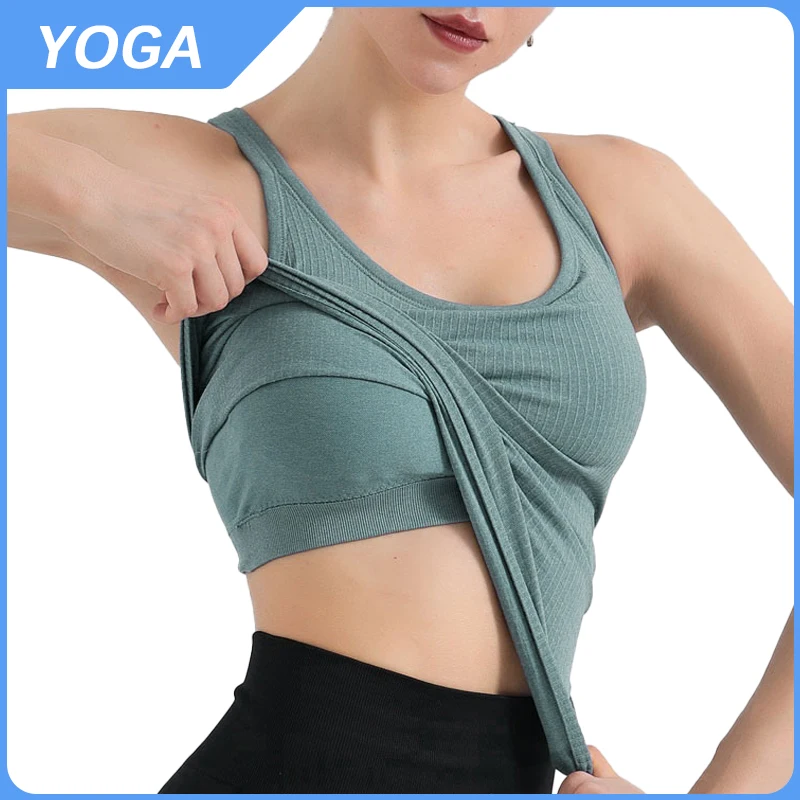 

Yoga Nylon Tank Top Women's Sports Tank Top with Chest Pads Wearing Solid Color High Elastic Racerback Clothing For Ladies