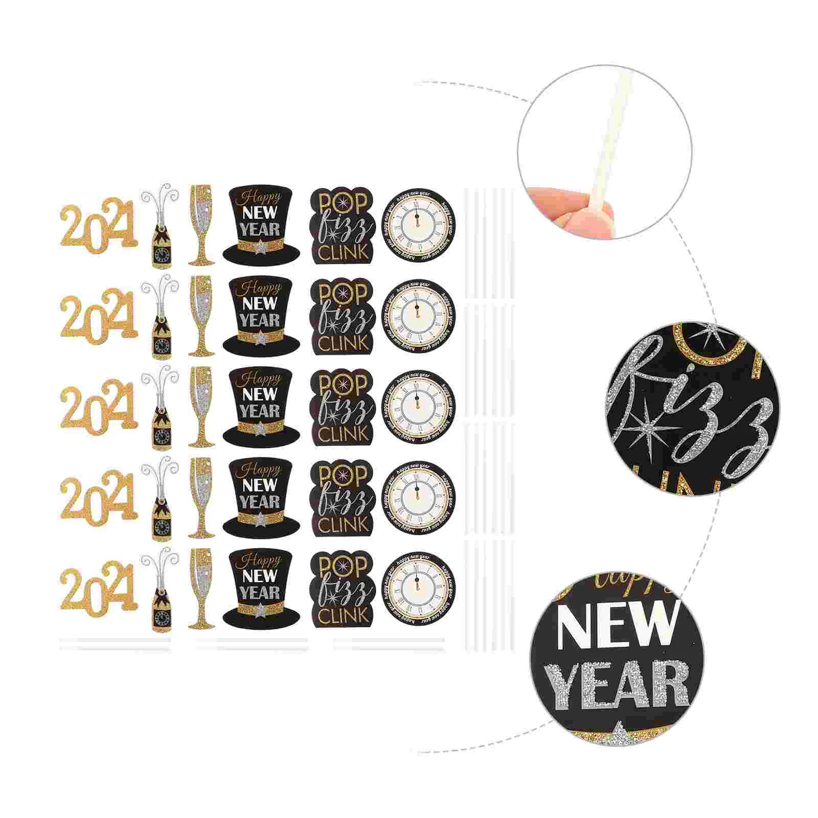 

New Year Cake Picks Cupcake Toppers Decorations Eve Topper Graduation Party Fruit Christmas Decoration 2021 Pick Glitter