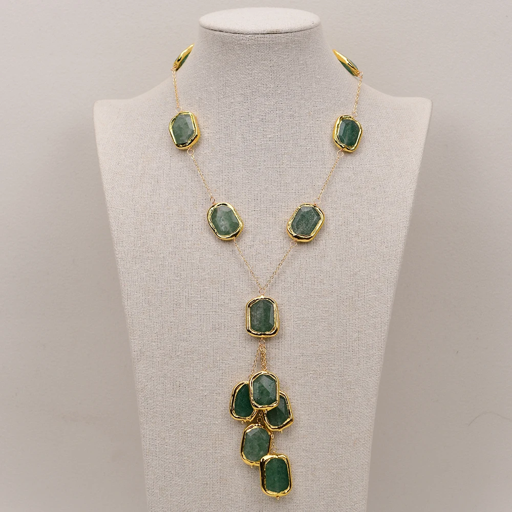 Фото Ожерелье G-G Natural Gems из зеленого клубничного кварца с позолотой 24K, цепочка с камнями, символ удачи, женское украшение №2